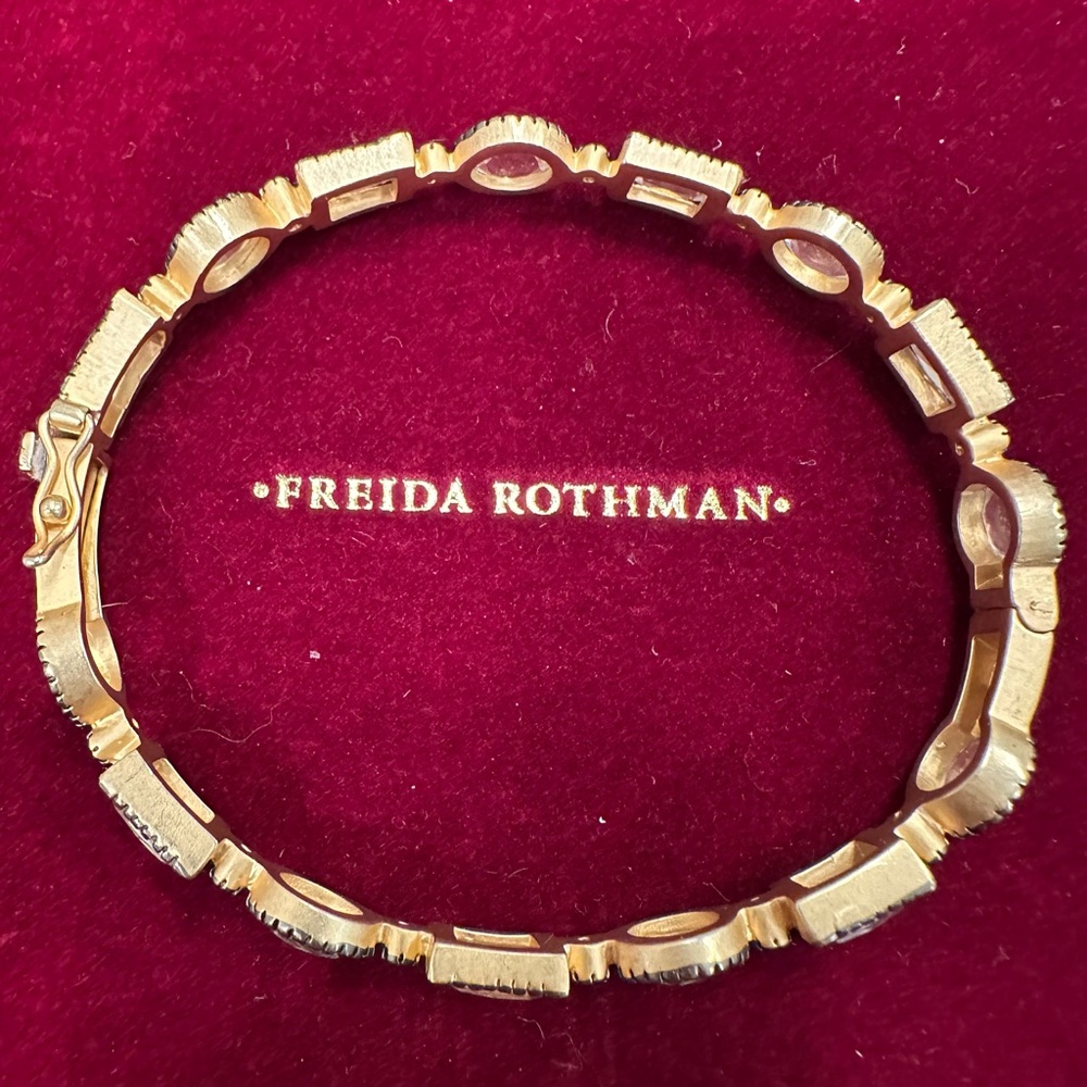 Freida Rothman Sterling Silver, Gold & Black Hinged Bangle Bracelet - Picture 3 of 4